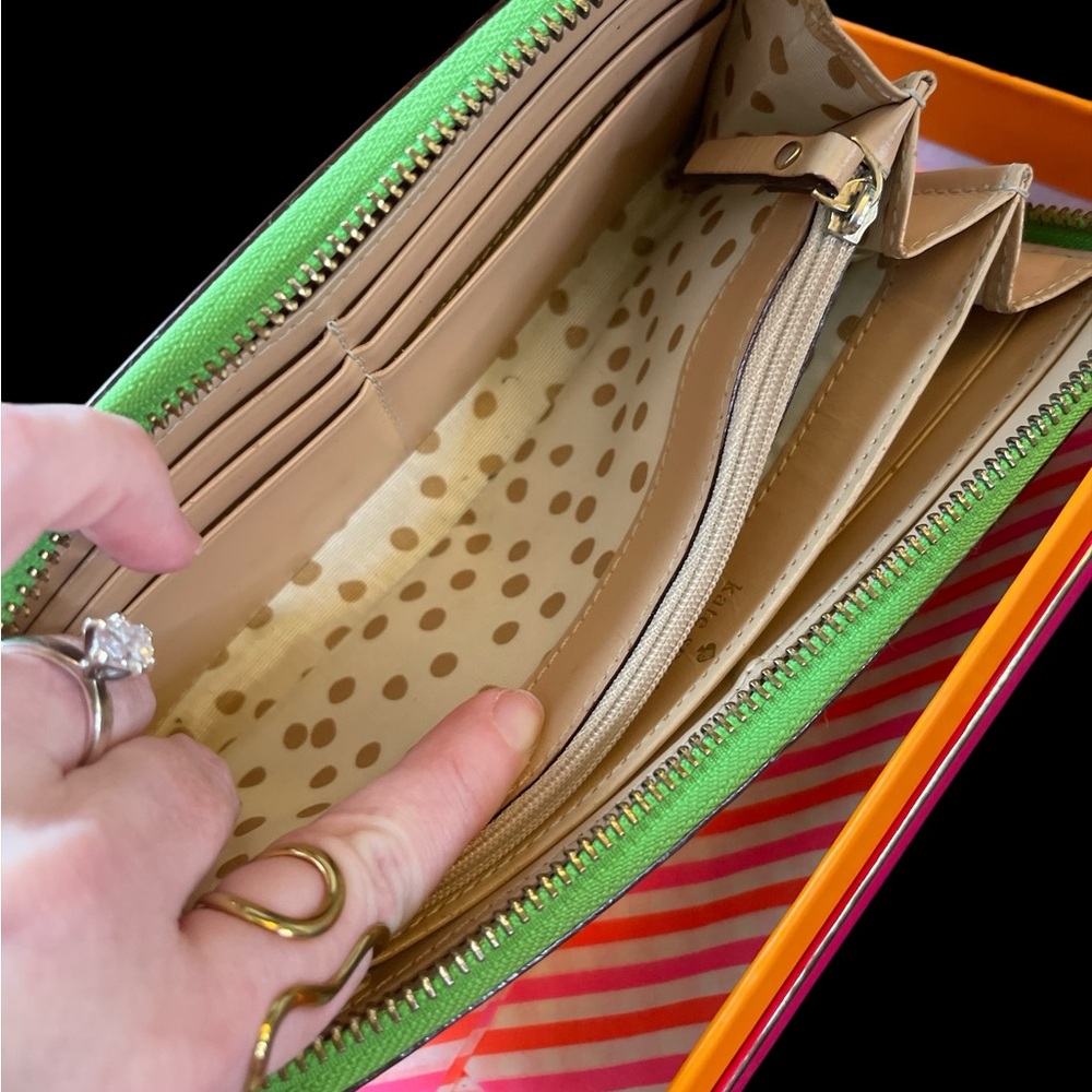 Kate Spade Neon Lime Green Zip Wallet & Neon Pink, Orange and Gold KS Box - Picture 11 of 16